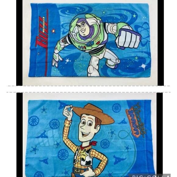 Vintge Disney TOY STORY Buzz Lightyear Woody Roundup Standard Pillowcase 2 sided - Picture 1 of 14